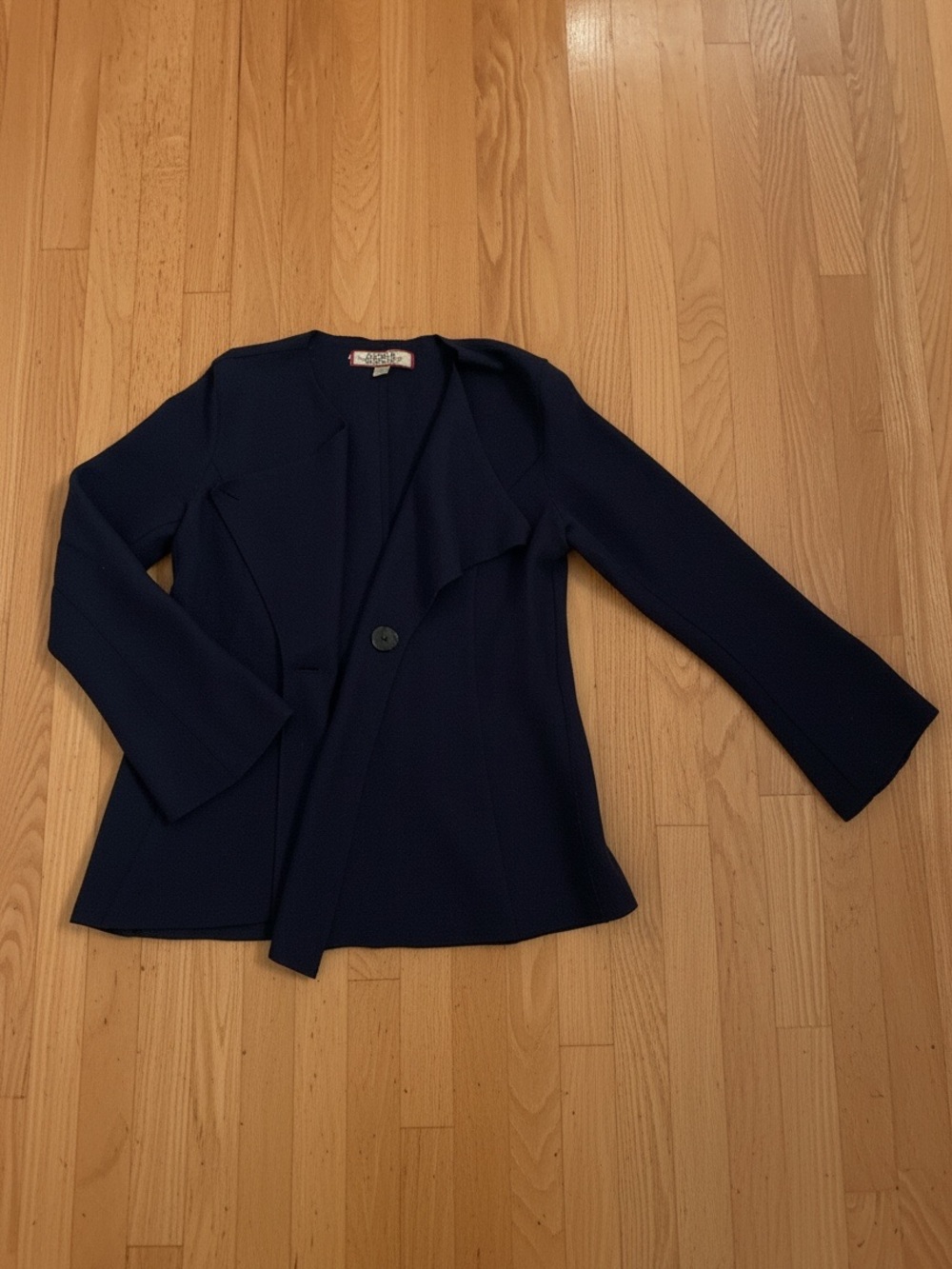 Beyond Threads Women's Alpaca Wool Drape Front Jacket Navy Asymmetric Lagenlook